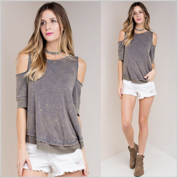 Tops - Ash Cold Shoulder Washed Top
